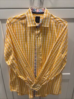 Tailorbyrd Yellow and White Gingham Men's Dress Shirt XL